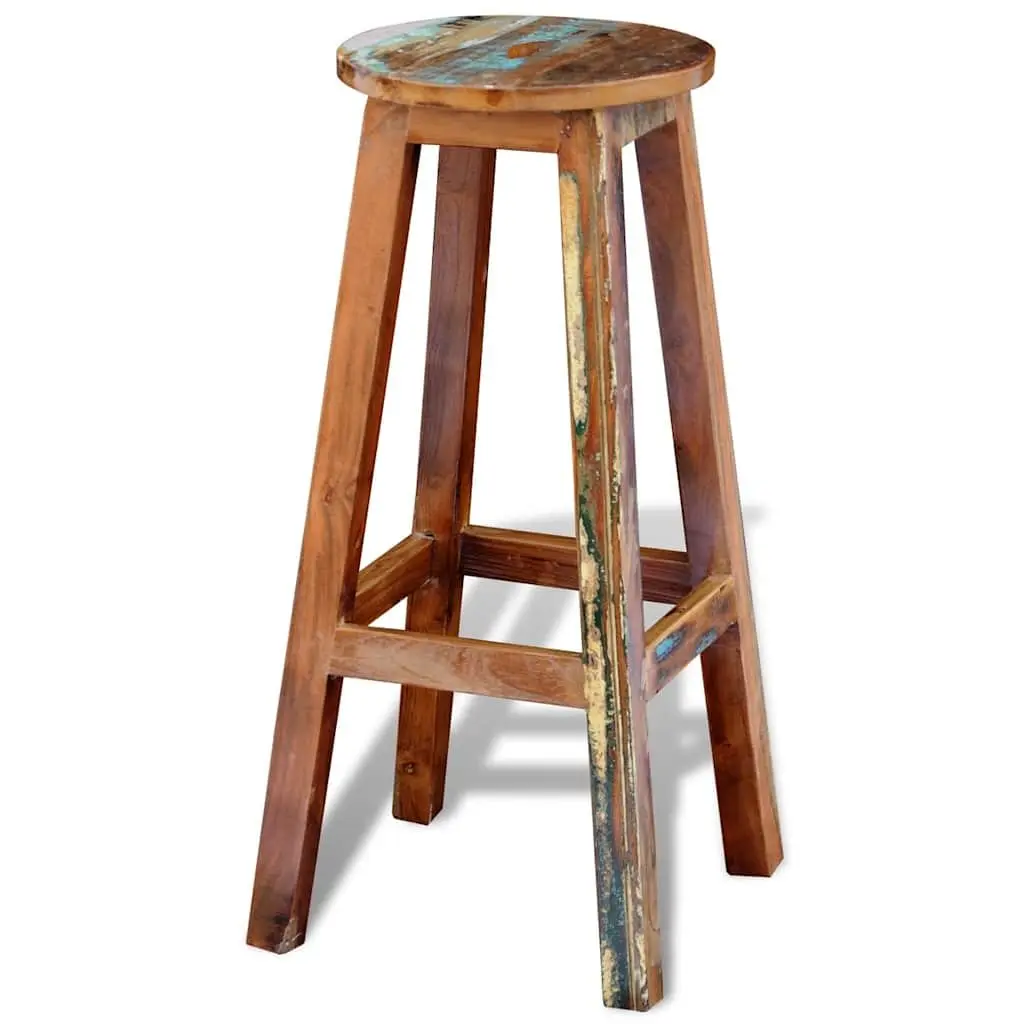 Reclaimed Wood Bar Stool Brown Antique Style Durable Seating with Footrest