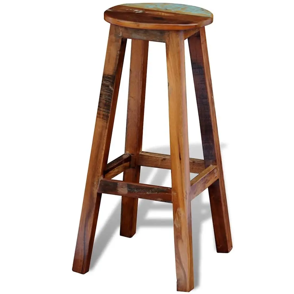 Reclaimed Wood Bar Stool Brown Antique Style Durable Seating with Footrest