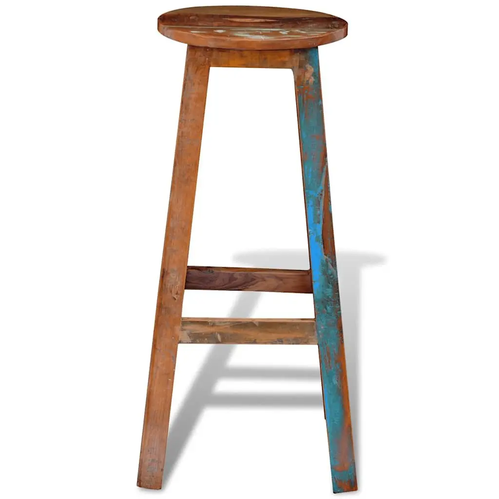 Reclaimed Wood Bar Stool Brown Antique Style Durable Seating with Footrest
