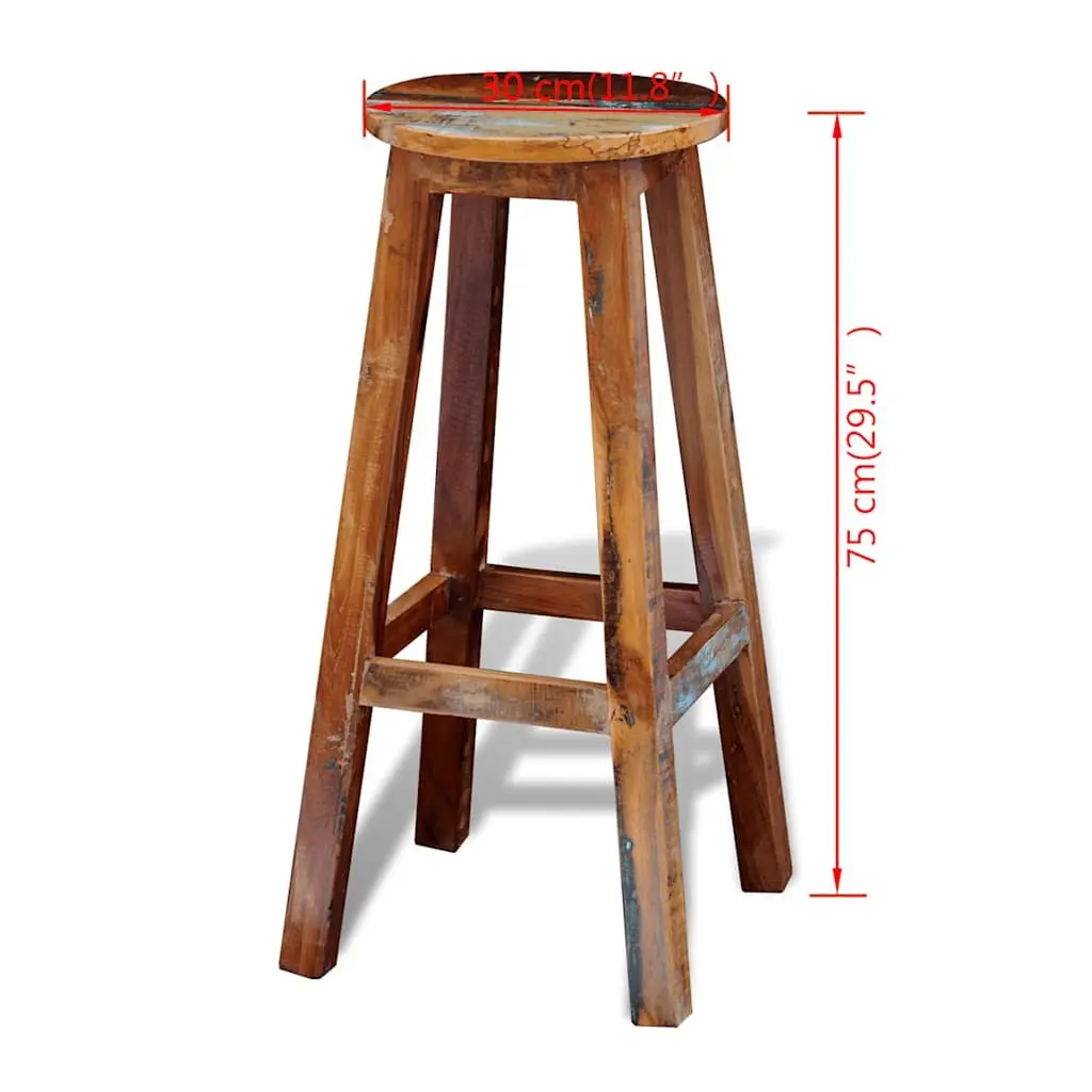 Reclaimed Wood Bar Stool Brown Antique Style Durable Seating with Footrest