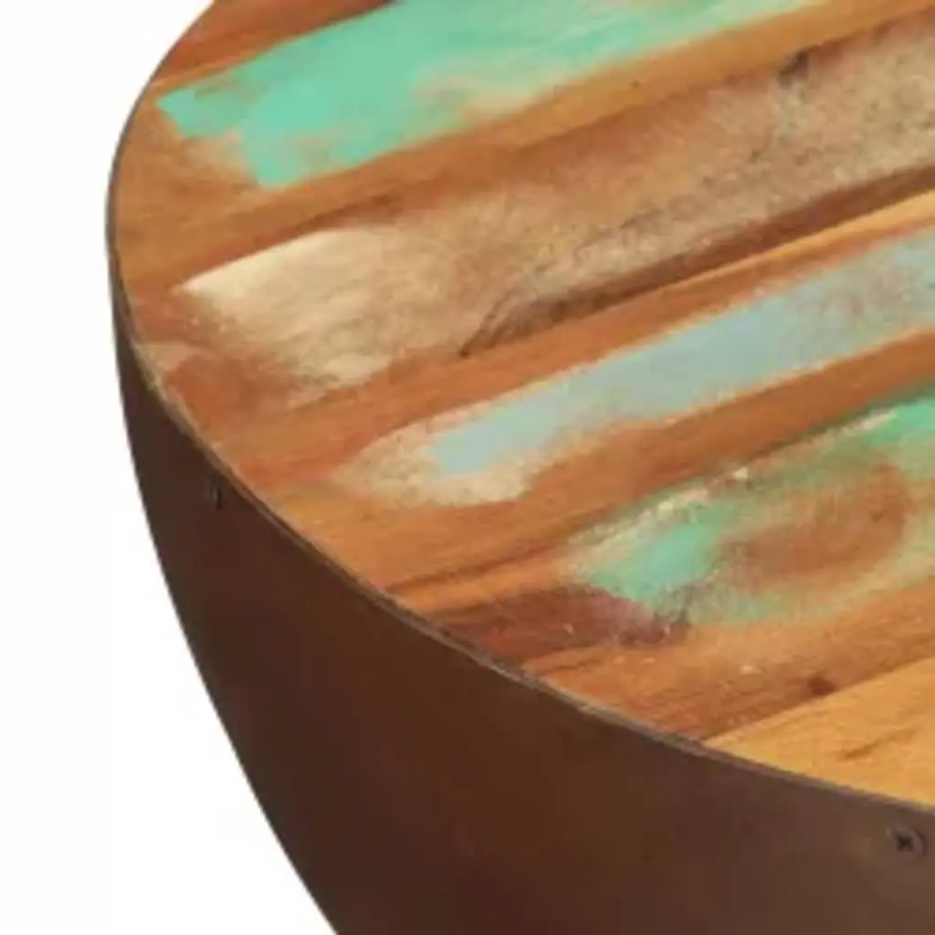 Coffee Table Reclaimed Wood Bowl Shape Antique Brown Handmade Steel Base