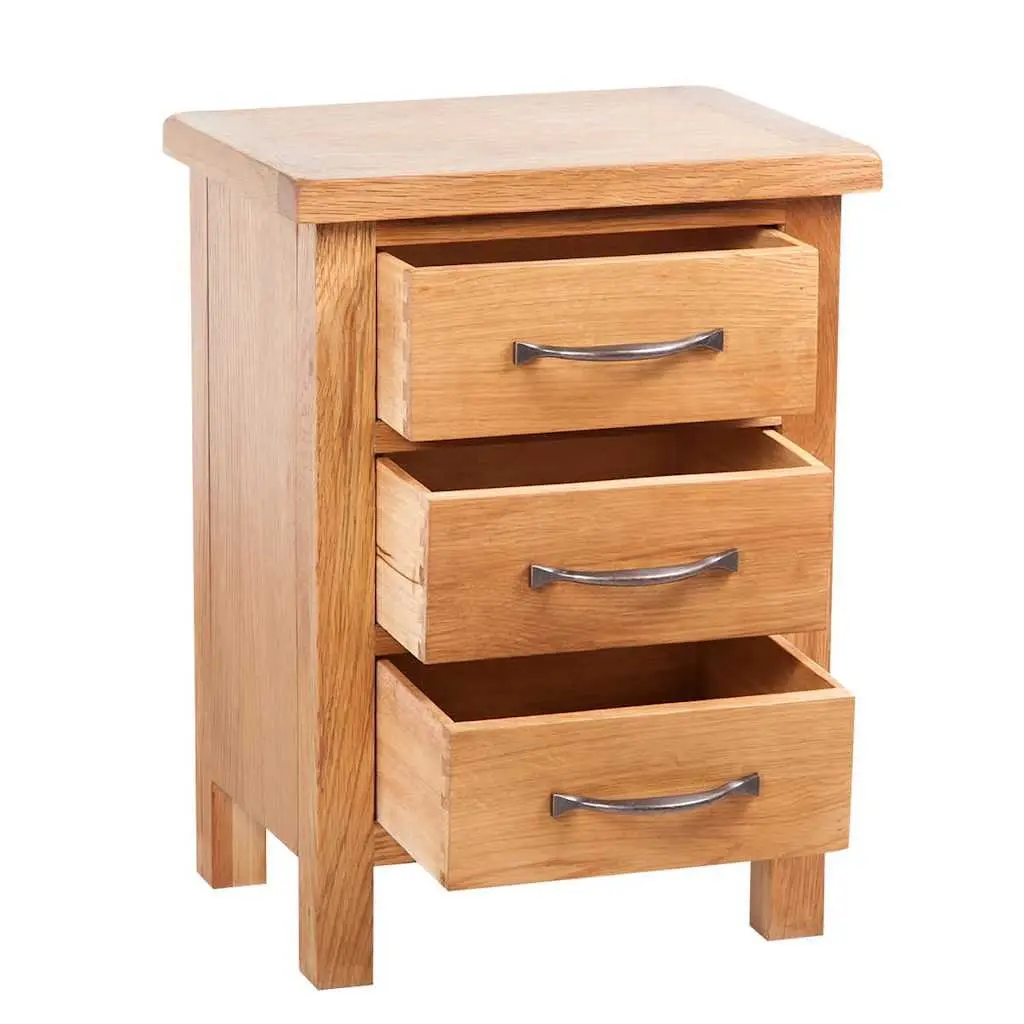 Wooden Bedside Table 3 Drawer Brown Solid Oak Nightstand Bedroom Furniture