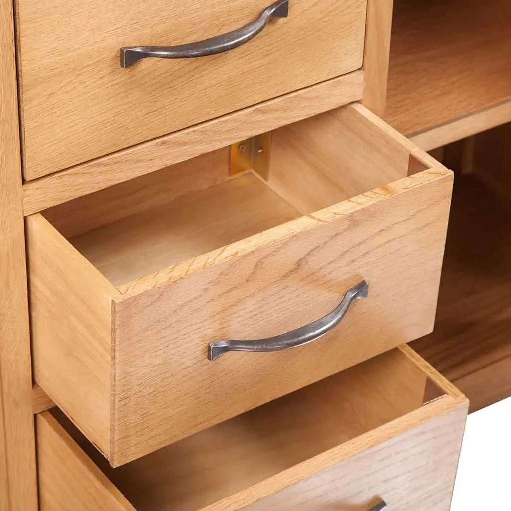Wooden Sideboard Solid Oak 110cm Brown 3 Drawers 2 Cupboards Storage Cabinet