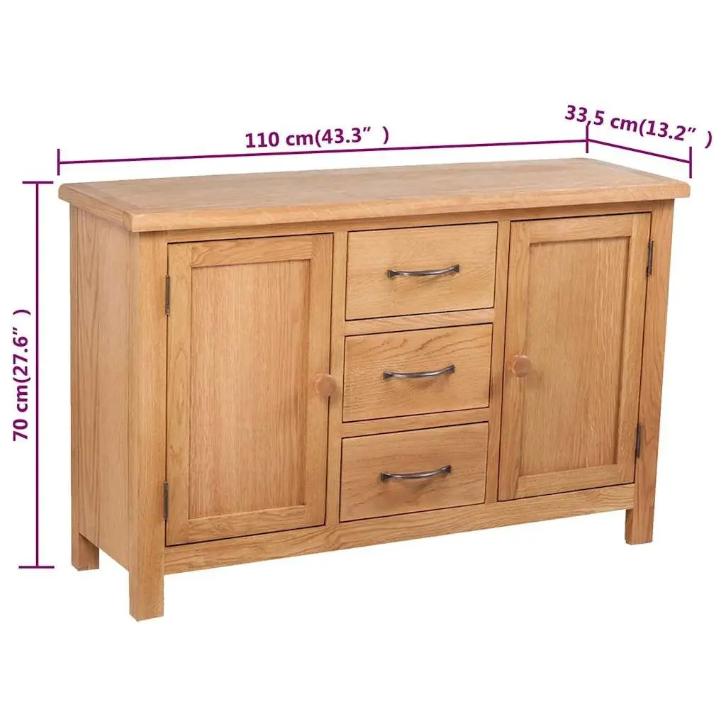 Wooden Sideboard Solid Oak 110cm Brown 3 Drawers 2 Cupboards Storage Cabinet