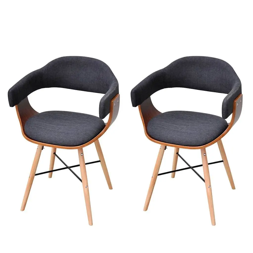 Dining Chairs Fabric Upholstered Bent Wood Frame Grey 2 Piece