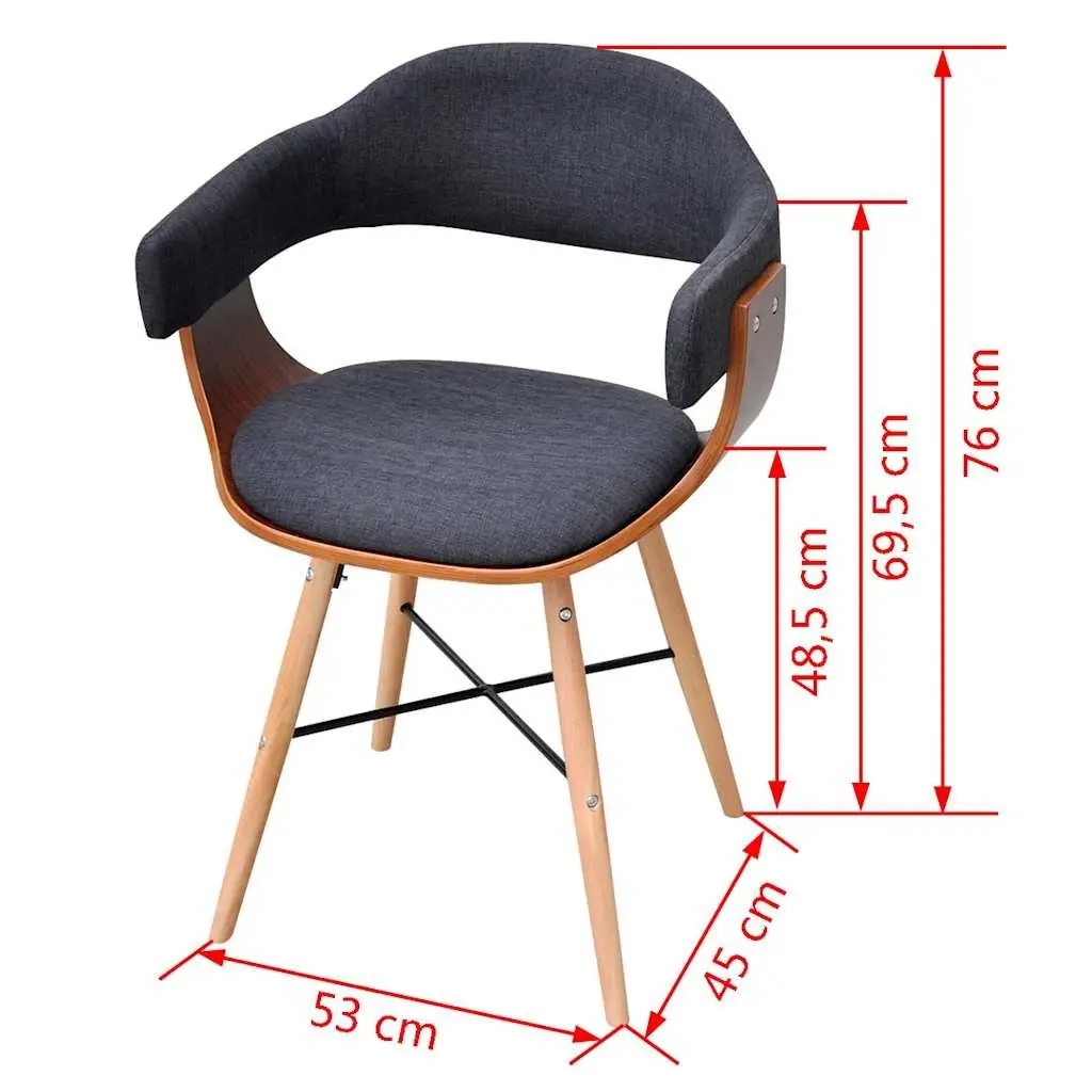 Dining Chairs Fabric Upholstered Bent Wood Frame Grey 2 Piece