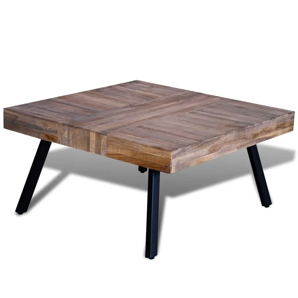 Coffee Table Reclaimed Teak Wood Square Brown Accent Living Room