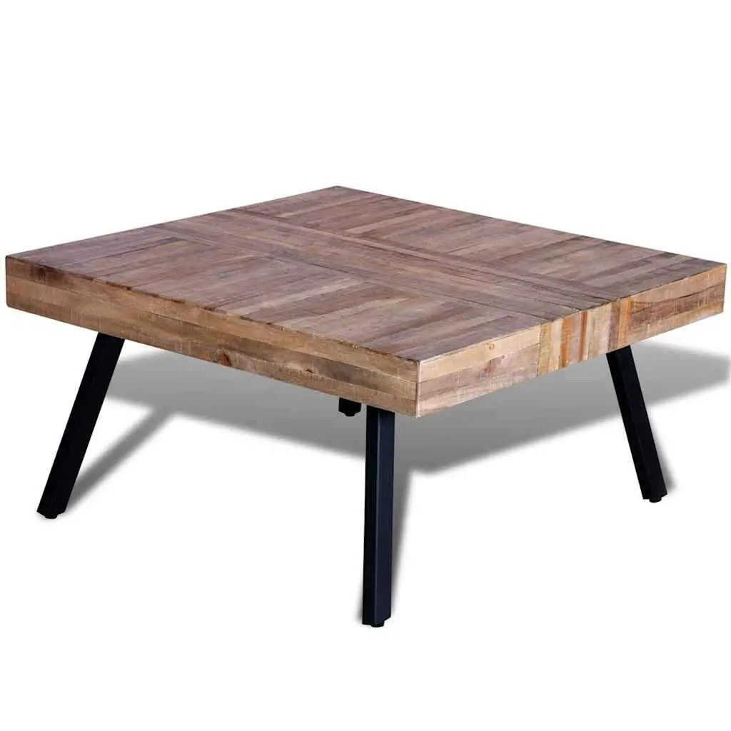 Coffee Table Reclaimed Teak Wood Square Brown Accent Living Room