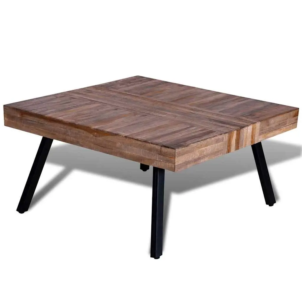 Coffee Table Reclaimed Teak Wood Square Brown Accent Living Room