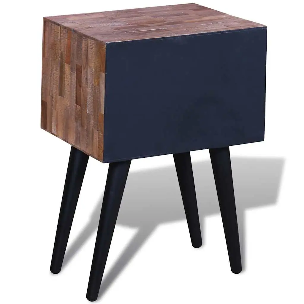 Bedside Table with 2 Storage Drawers Reclaimed Wood Nightstand Brown Vintage