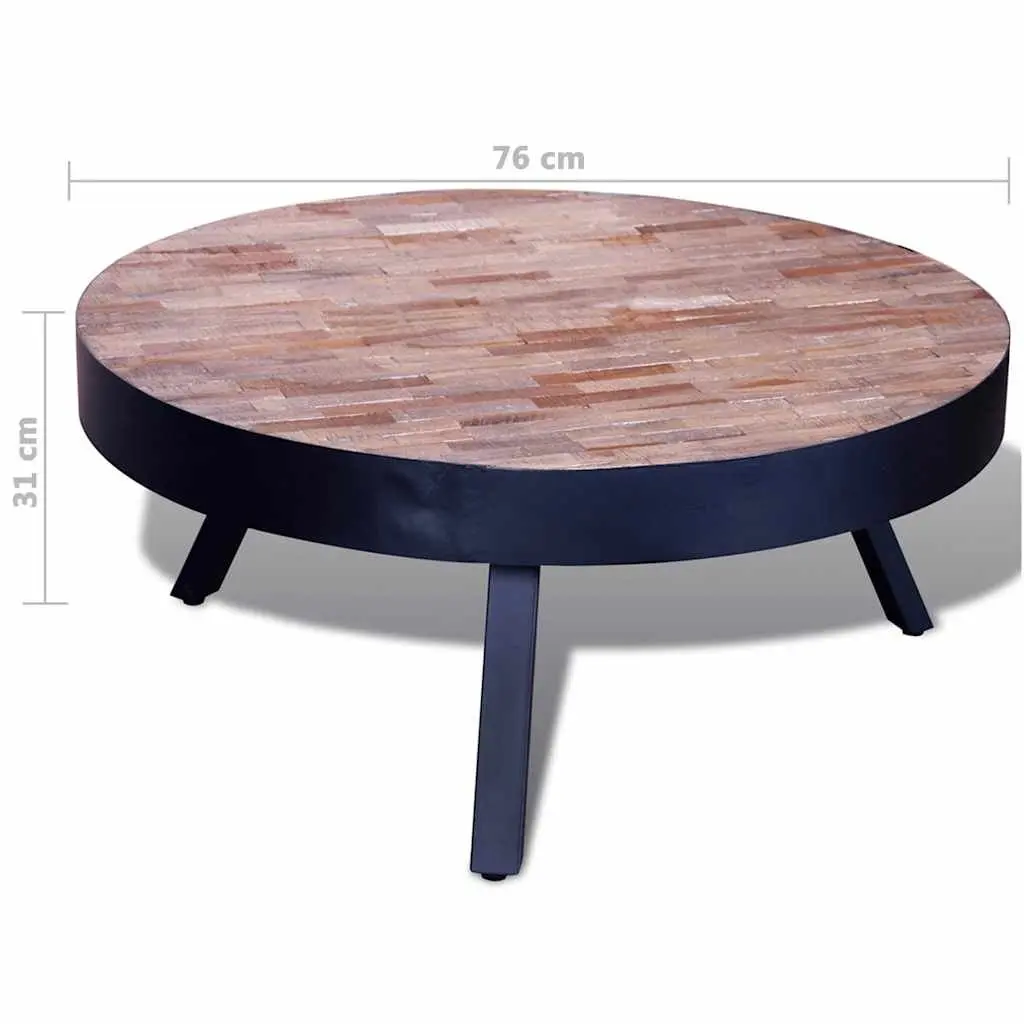 Round Coffee Table Black Vintage Handmade Reclaimed Wood Living Room Accent