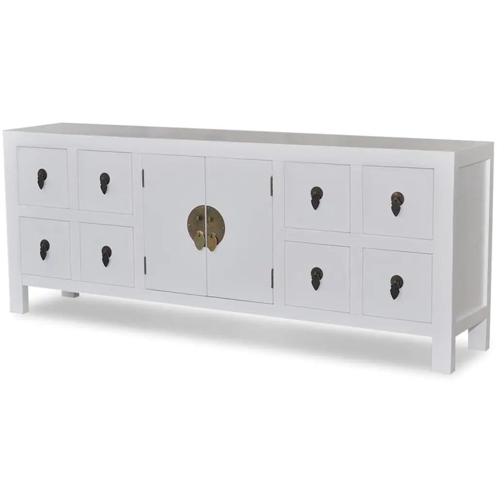 Wooden Sideboard White Asian Style Storage Cabinet with 8 Drawers 2 Doors