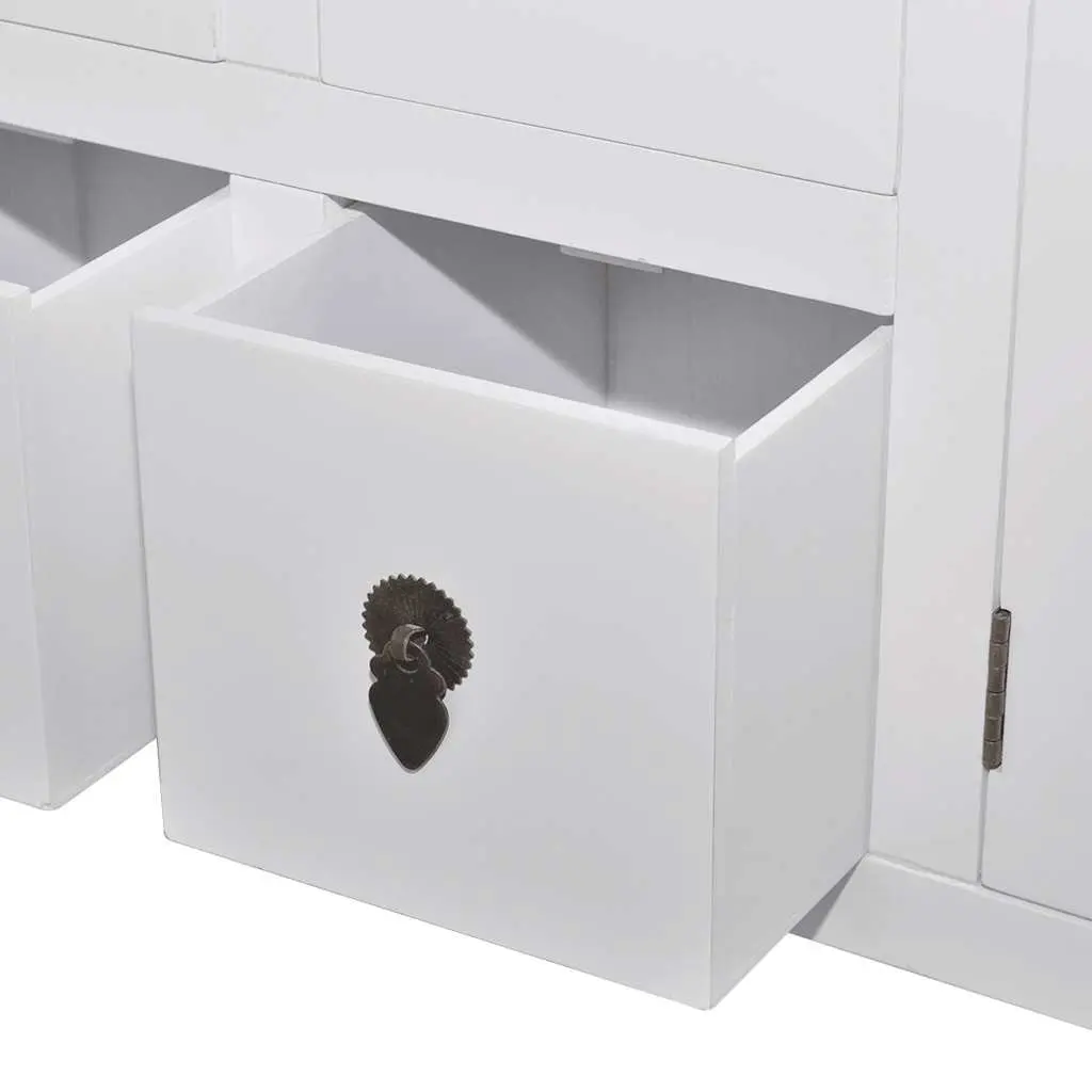Wooden Sideboard White Asian Style Storage Cabinet with 8 Drawers 2 Doors