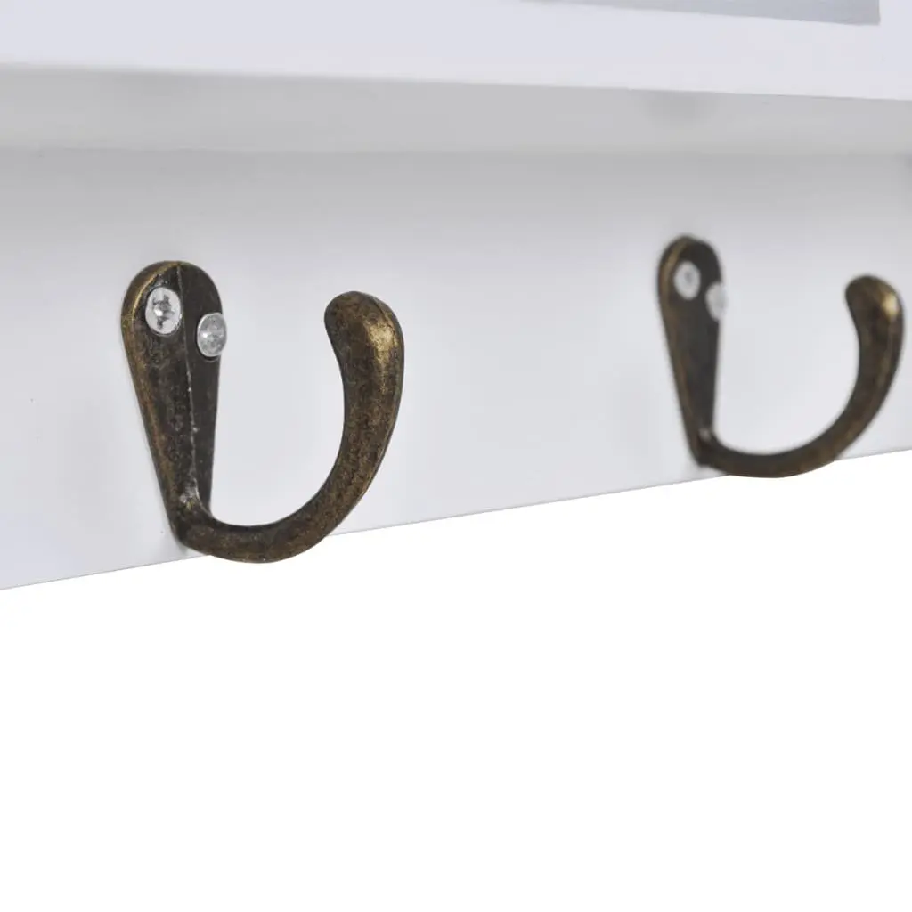 Wall Mounted Cabinet for Jewelry and Key Storage White MDF with Doors Hooks and Middle Shelf