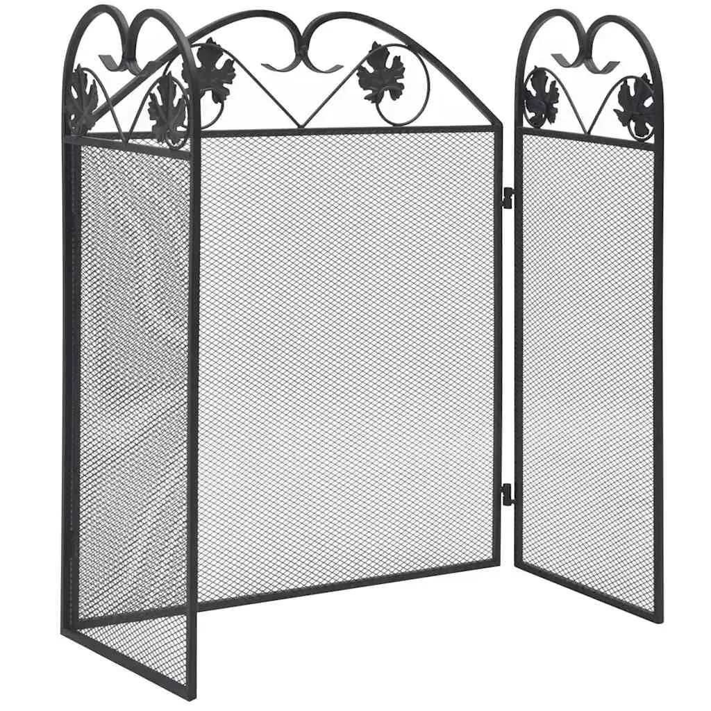 Black Iron 3 Panel Fireplace Screen Folding Safety Barrier with Fine Mesh Backing 61cm