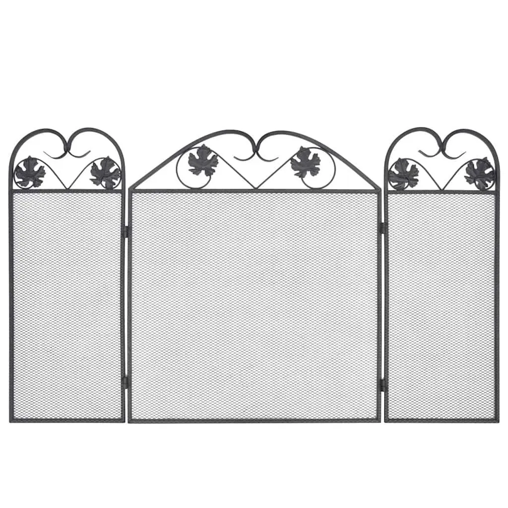 Black Iron 3 Panel Fireplace Screen Folding Safety Barrier with Fine Mesh Backing 61cm