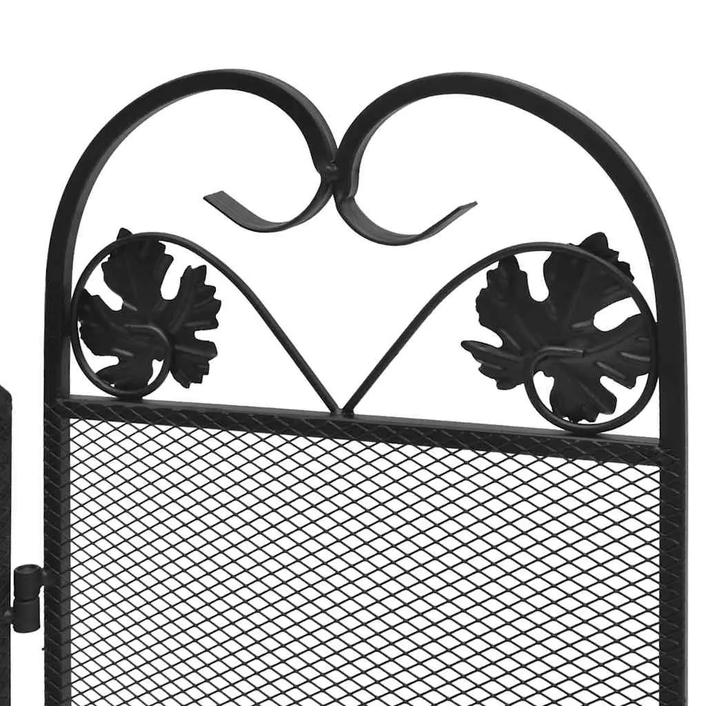 Black Iron 3 Panel Fireplace Screen Folding Safety Barrier with Fine Mesh Backing 61cm