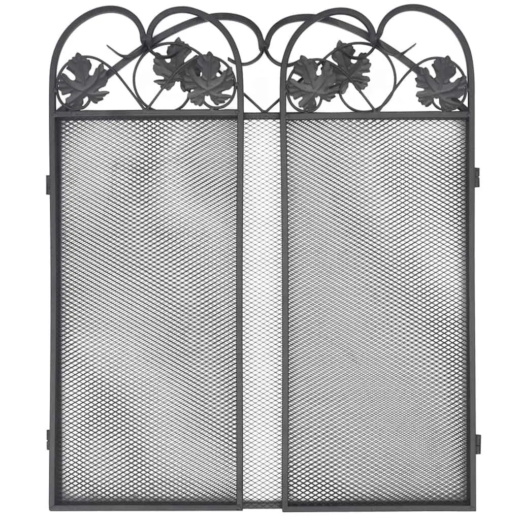 Black Iron 3 Panel Fireplace Screen Folding Safety Barrier with Fine Mesh Backing 61cm