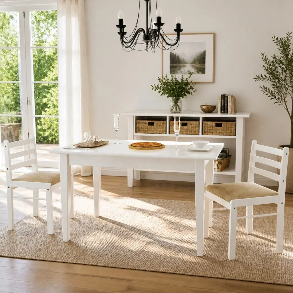 Set of 2 Padded White Dining Chairs