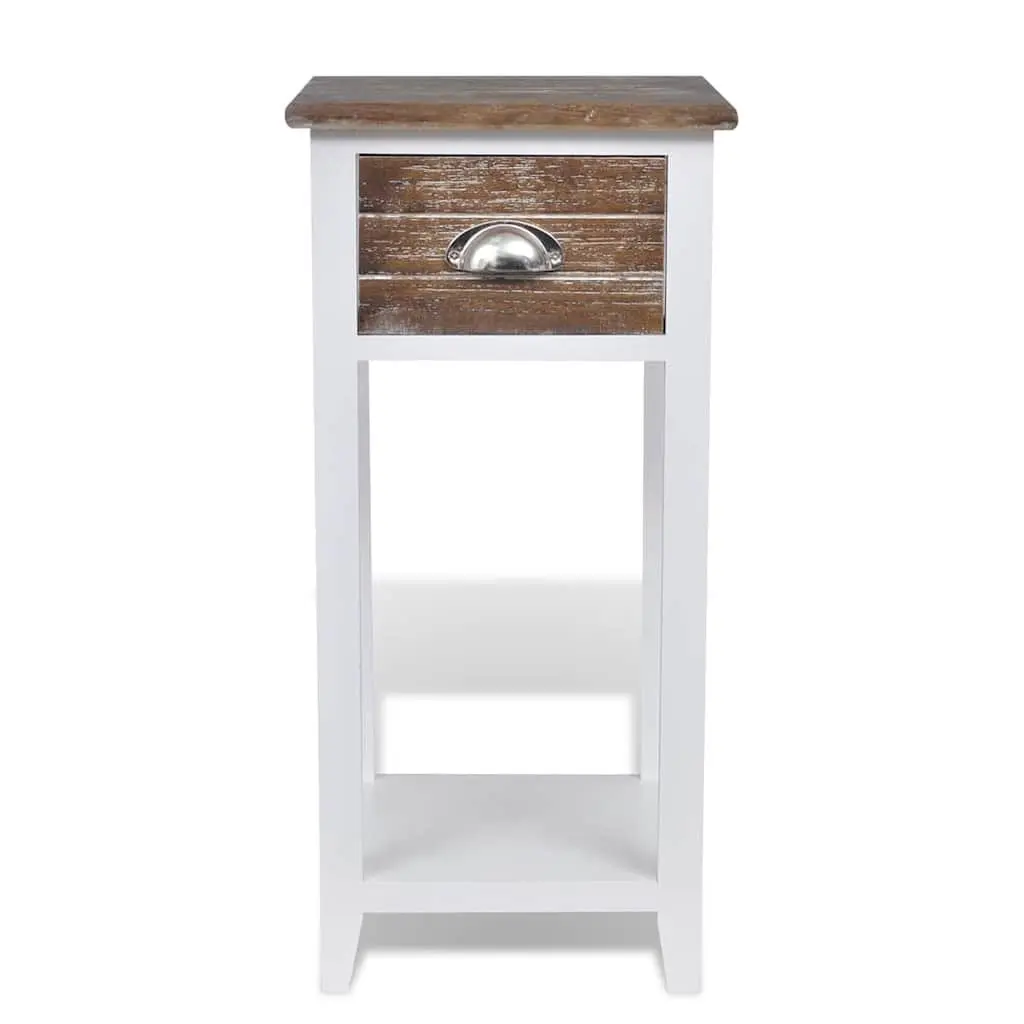 Bedside Table with Drawer Brown White Nightstand Cabinet Bedroom Storage Shelf