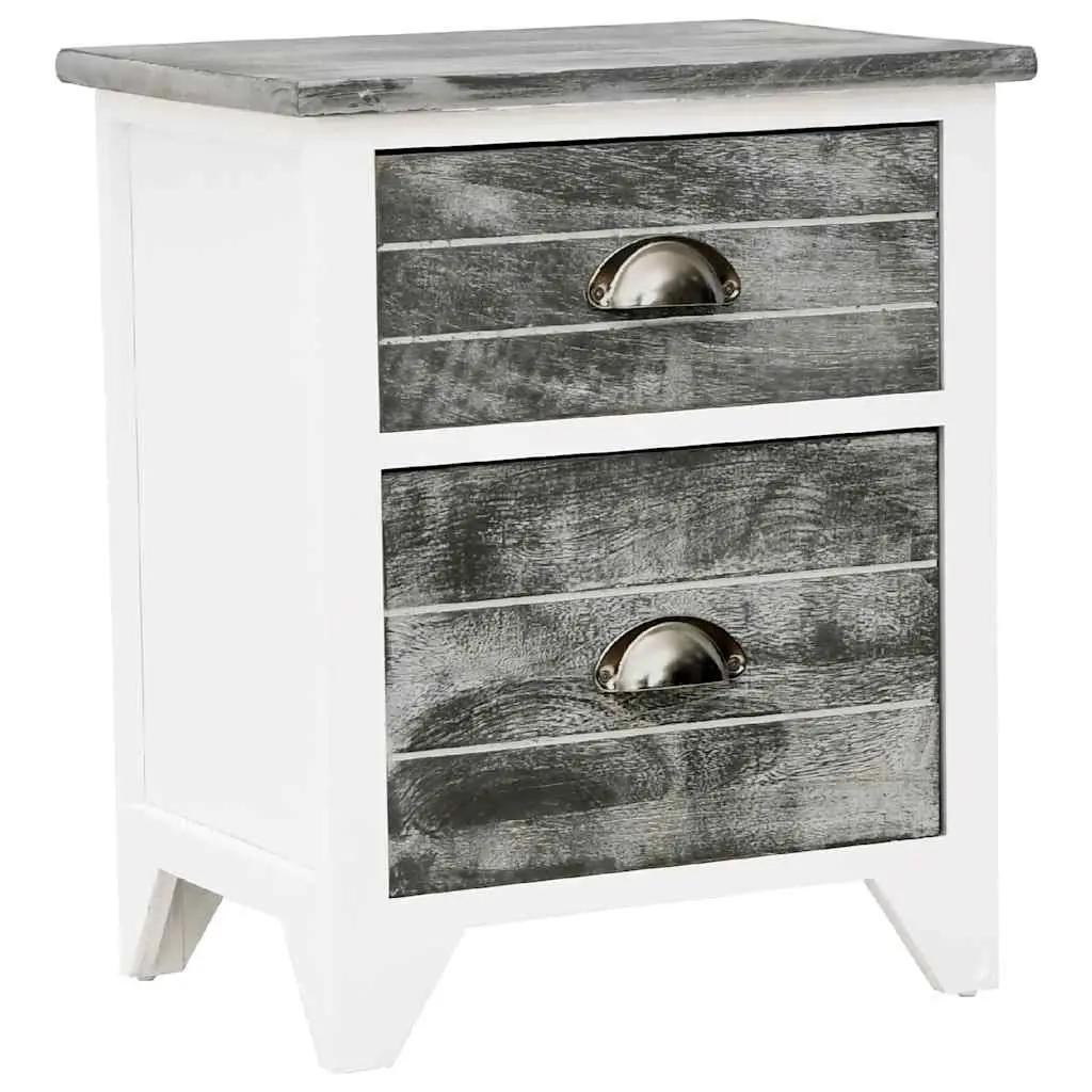 Bedside Table Set Plywood Paulownia Wood 2 pcs Grey White Nightstand Cabinet