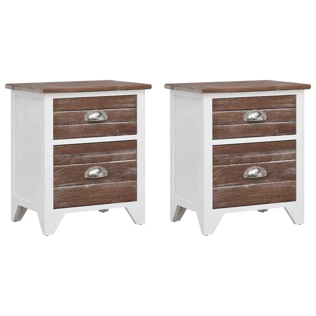Nightstand Storage Cabinets Plywood 2 Drawer Brown and White Set for Bedroom