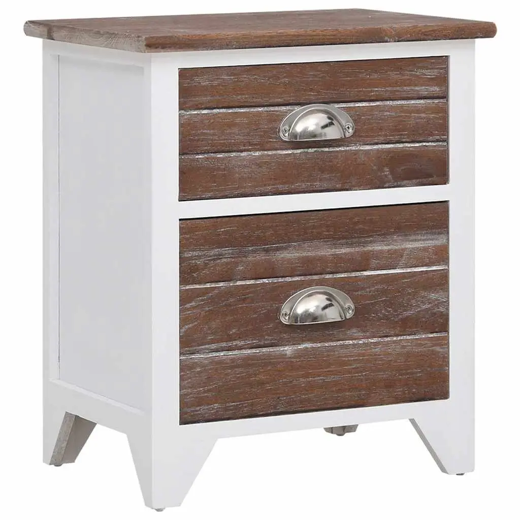 Nightstand Storage Cabinets Plywood 2 Drawer Brown and White Set for Bedroom