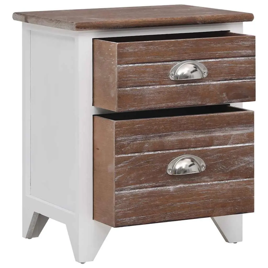 Nightstand Storage Cabinets Plywood 2 Drawer Brown and White Set for Bedroom