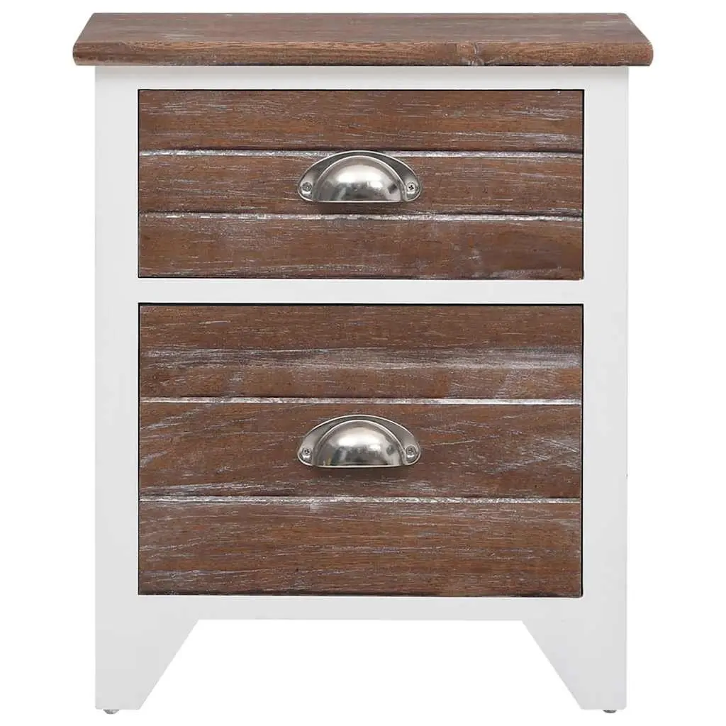 Nightstand Storage Cabinets Plywood 2 Drawer Brown and White Set for Bedroom