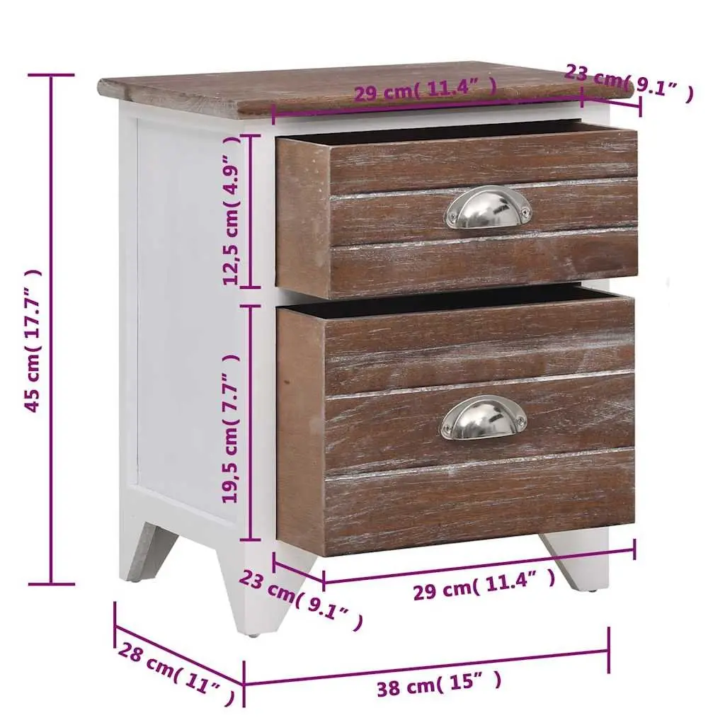 Nightstand Storage Cabinets Plywood 2 Drawer Brown and White Set for Bedroom