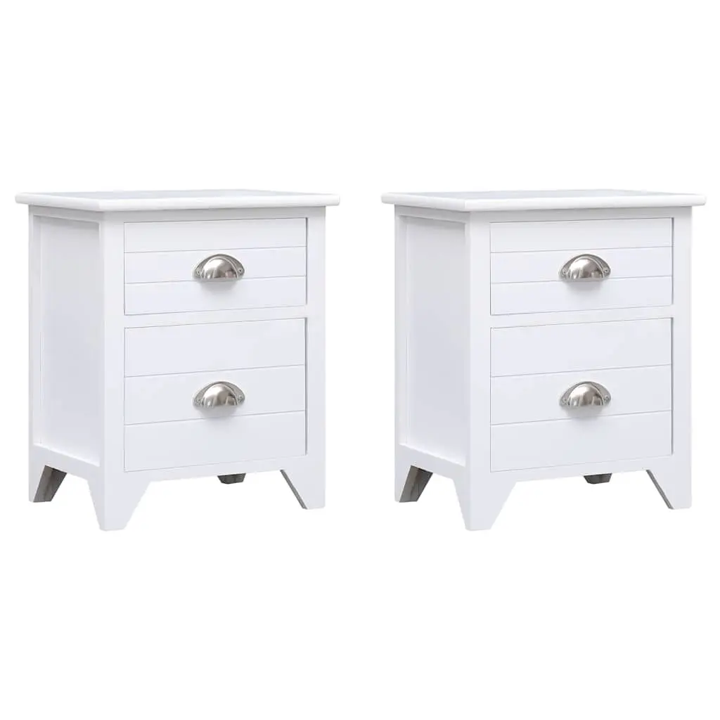 Bedside Tables Plywood and Paulownia Wood 2 Drawer White Nightstands