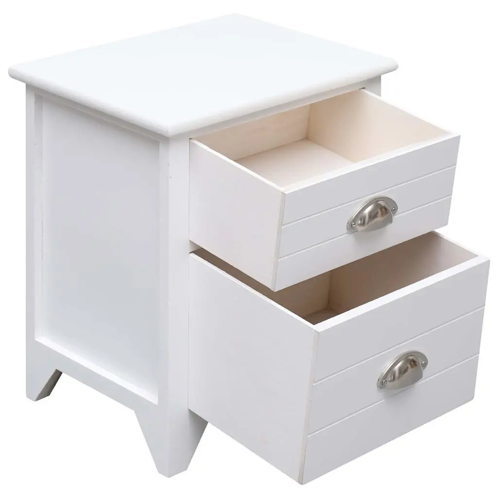 Bedside Tables Plywood and Paulownia Wood 2 Drawer White Nightstands
