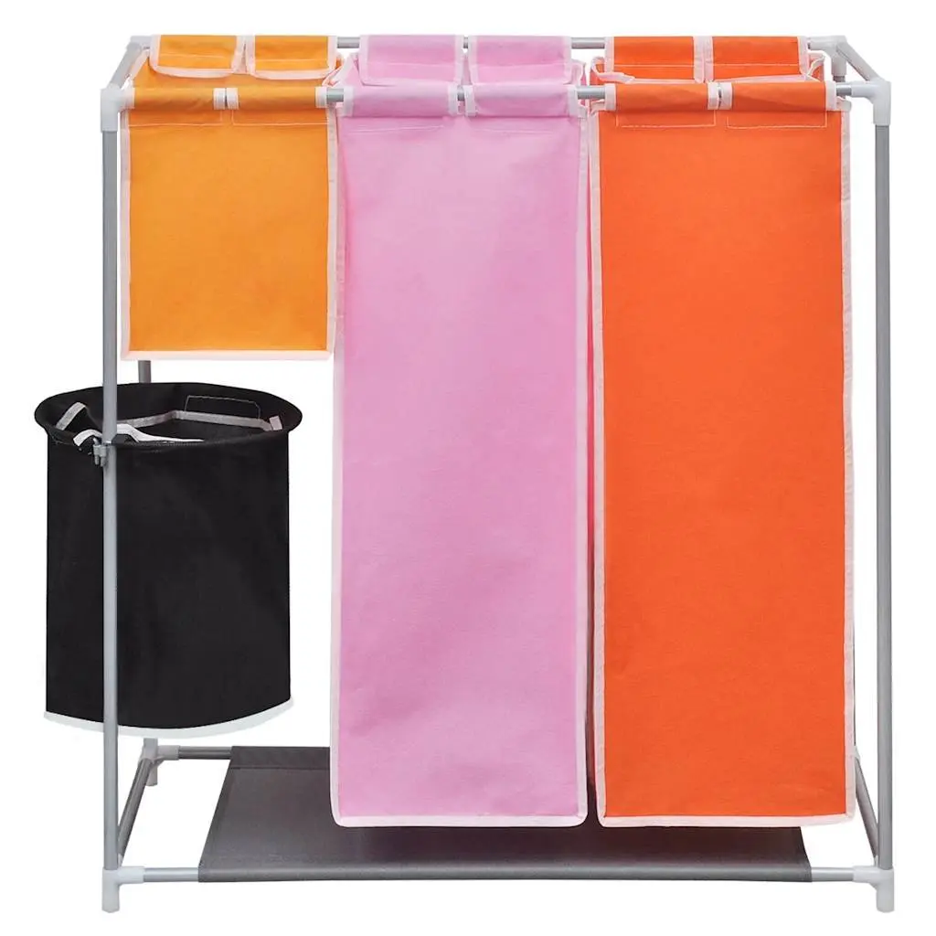 3-Section Laundry Sorter Hamper Iron Frame Multicolour Fabric Compartment