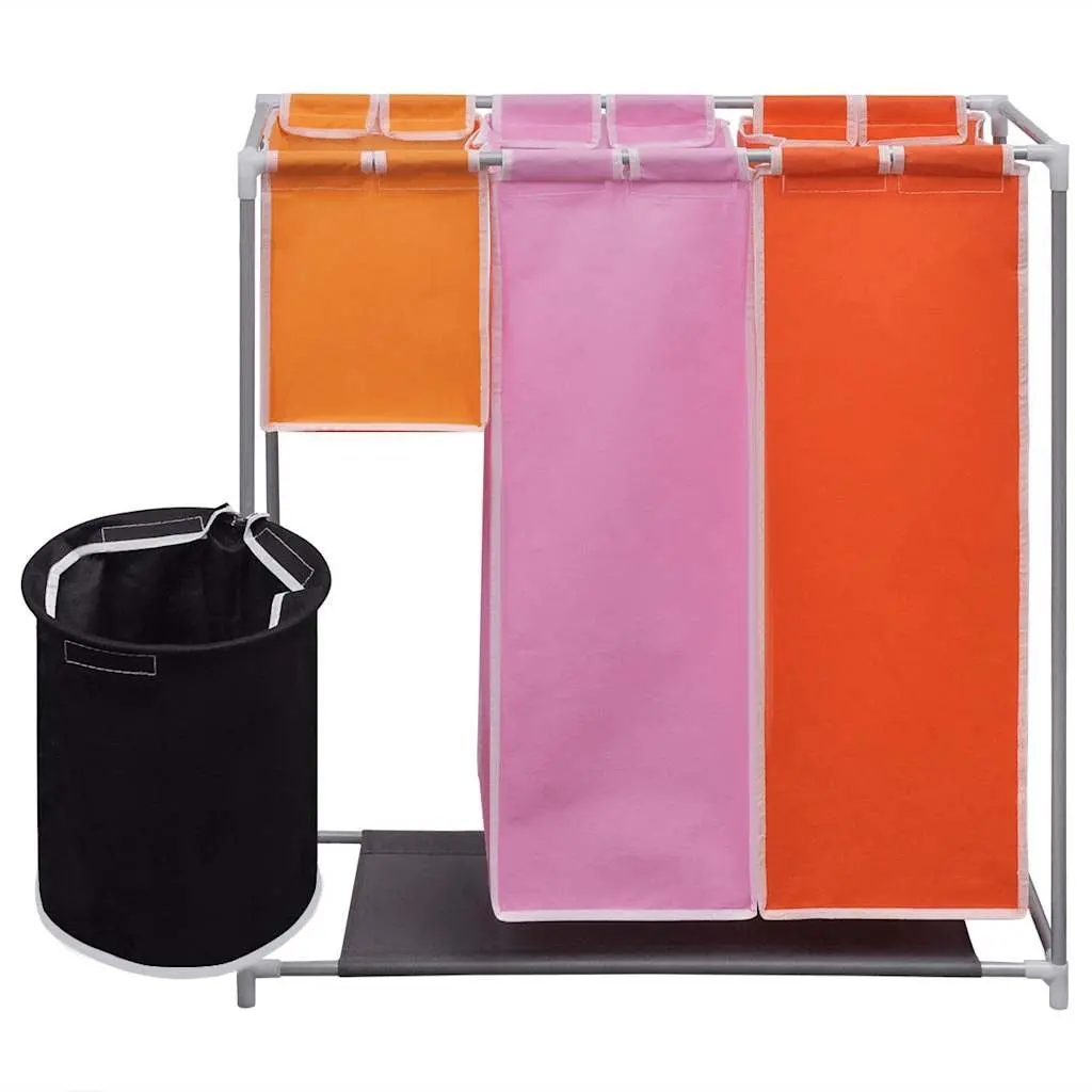 3-Section Laundry Sorter Hamper Iron Frame Multicolour Fabric Compartment