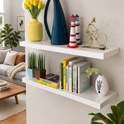 2 Piece White Floating Shelves for Home Display