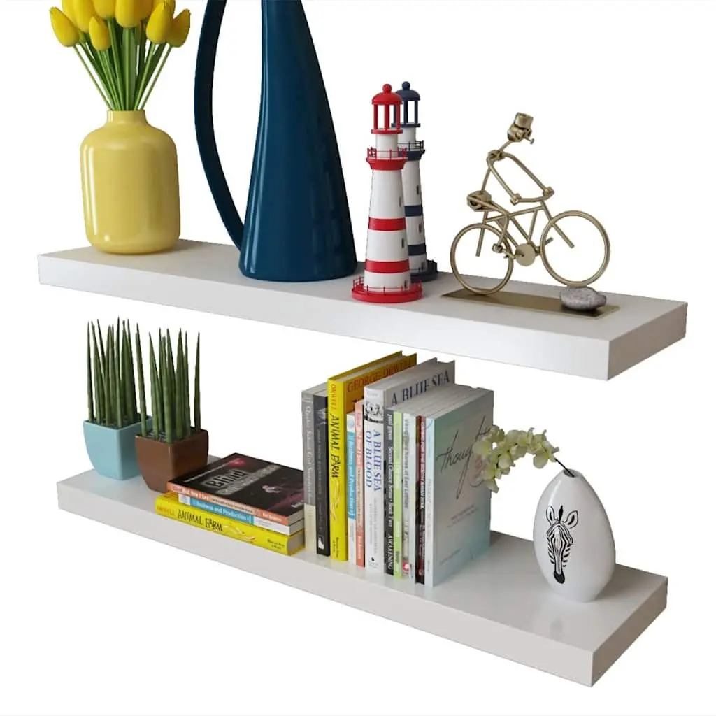 Floating Wall Display Shelves White MDF Set of 2