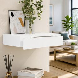 White Floating Wall Shelf with Storage Drawer