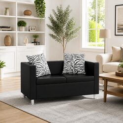 2-Seater Sofa Black Artificial Leather Compact Living Room Furniture Padded