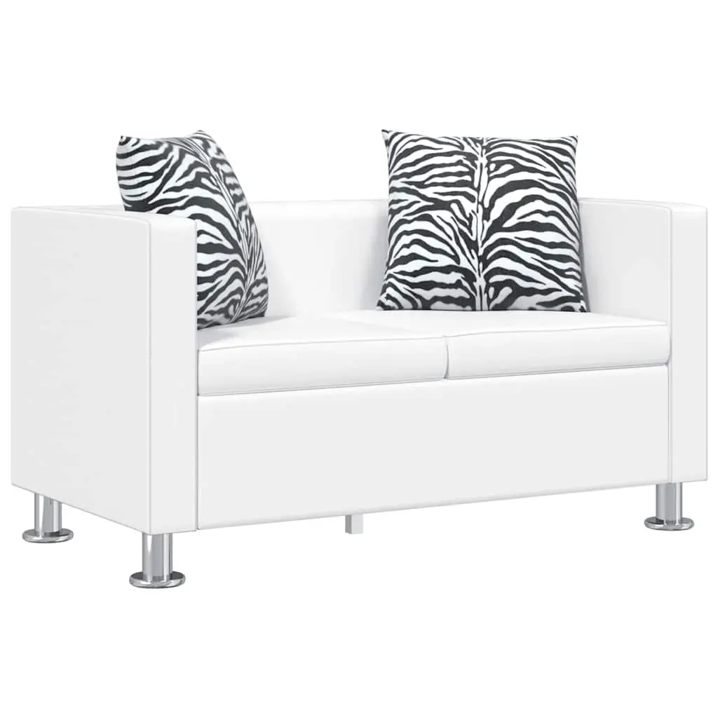 2-Seater Sofa Artificial Leather White Modern Lounge Couch Padded Cushions