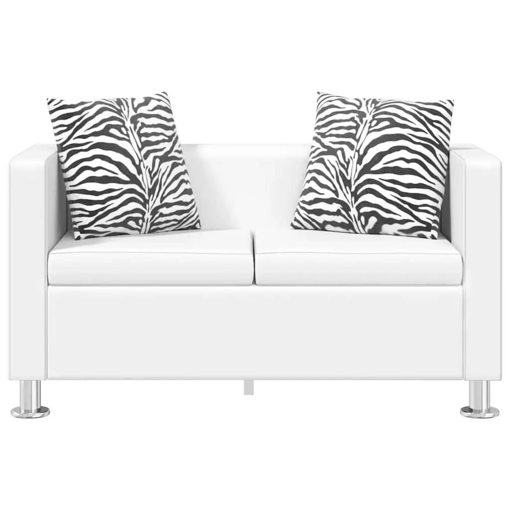 2-Seater Sofa Artificial Leather White Modern Lounge Couch Padded Cushions