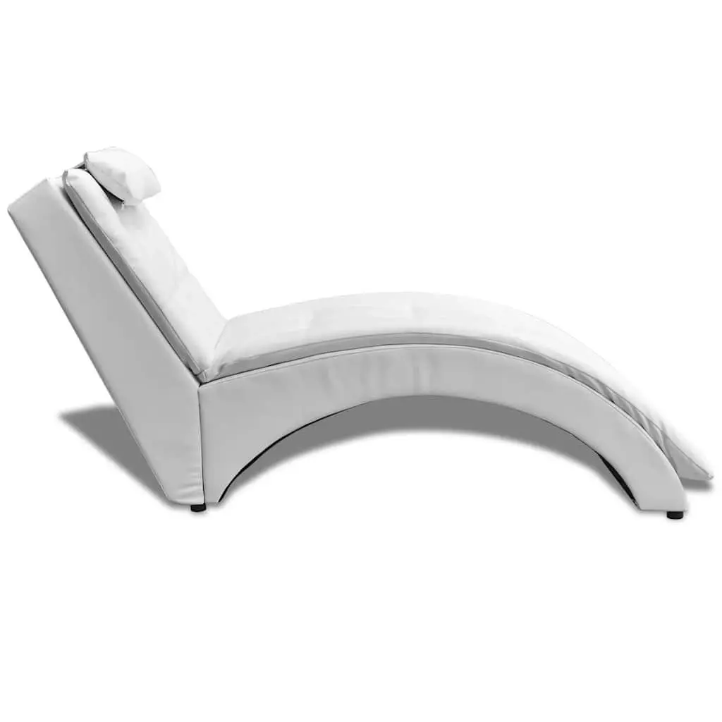 Chaise Longue Artificial Leather White with Pillow Modern Living Room