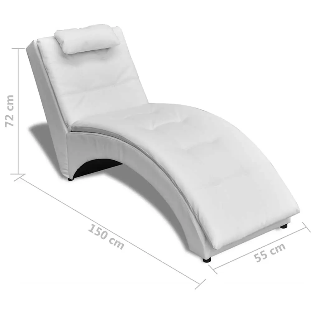 Chaise Longue Artificial Leather White with Pillow Modern Living Room