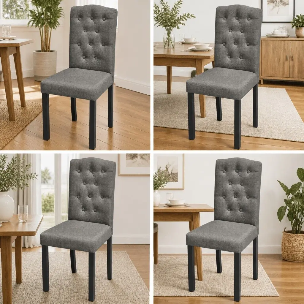 Set of 4 Dining Chairs in Grey Fabric
