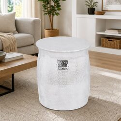 Hammered Aluminium Stool Side Table Silver Accent End Table Decorative