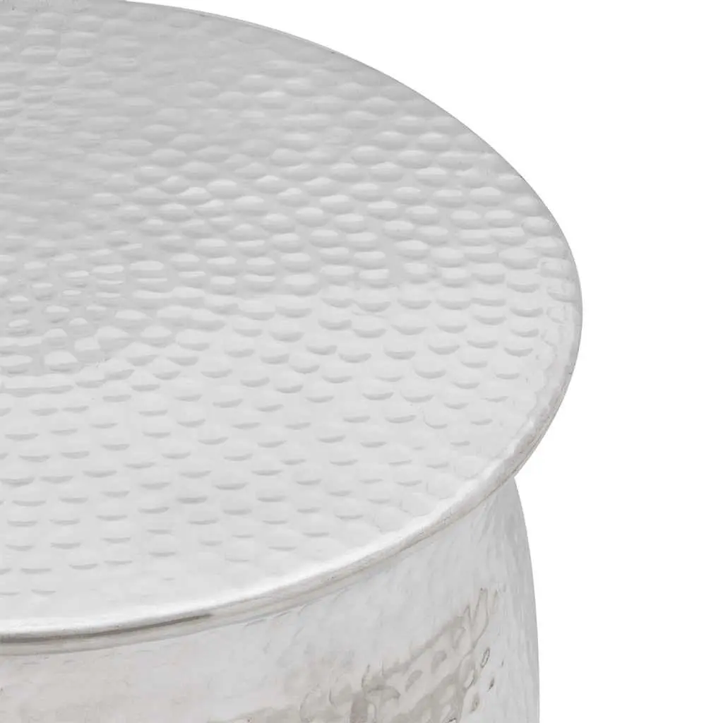 Hammered Aluminium Stool Side Table Silver Accent End Table Decorative