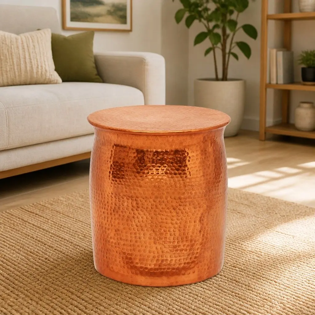 Hammered Gold Aluminium Stool Side Table Decorative Accent Furniture