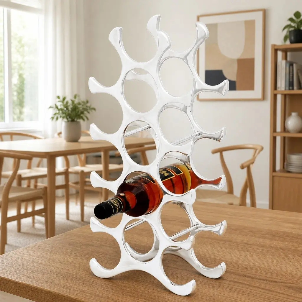 Wine Rack Aluminium Silver Modern 15 Bottles Storage Display Stand