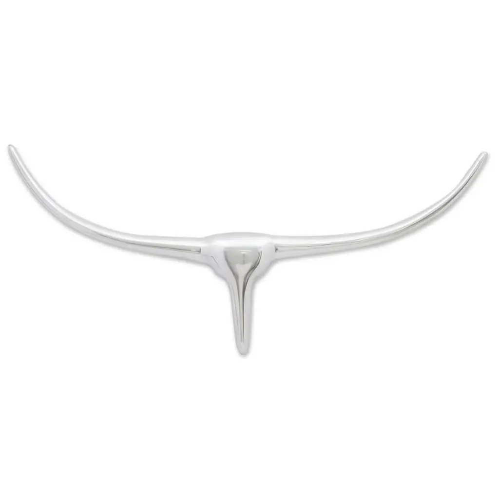 Wall Mounted Sculpture Aluminium 72cm Wide Silver Bull's Head Decoration