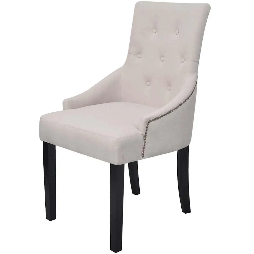 Dining Chairs Fabric Cream 2 Piece Armrests Padded Seat Backrest