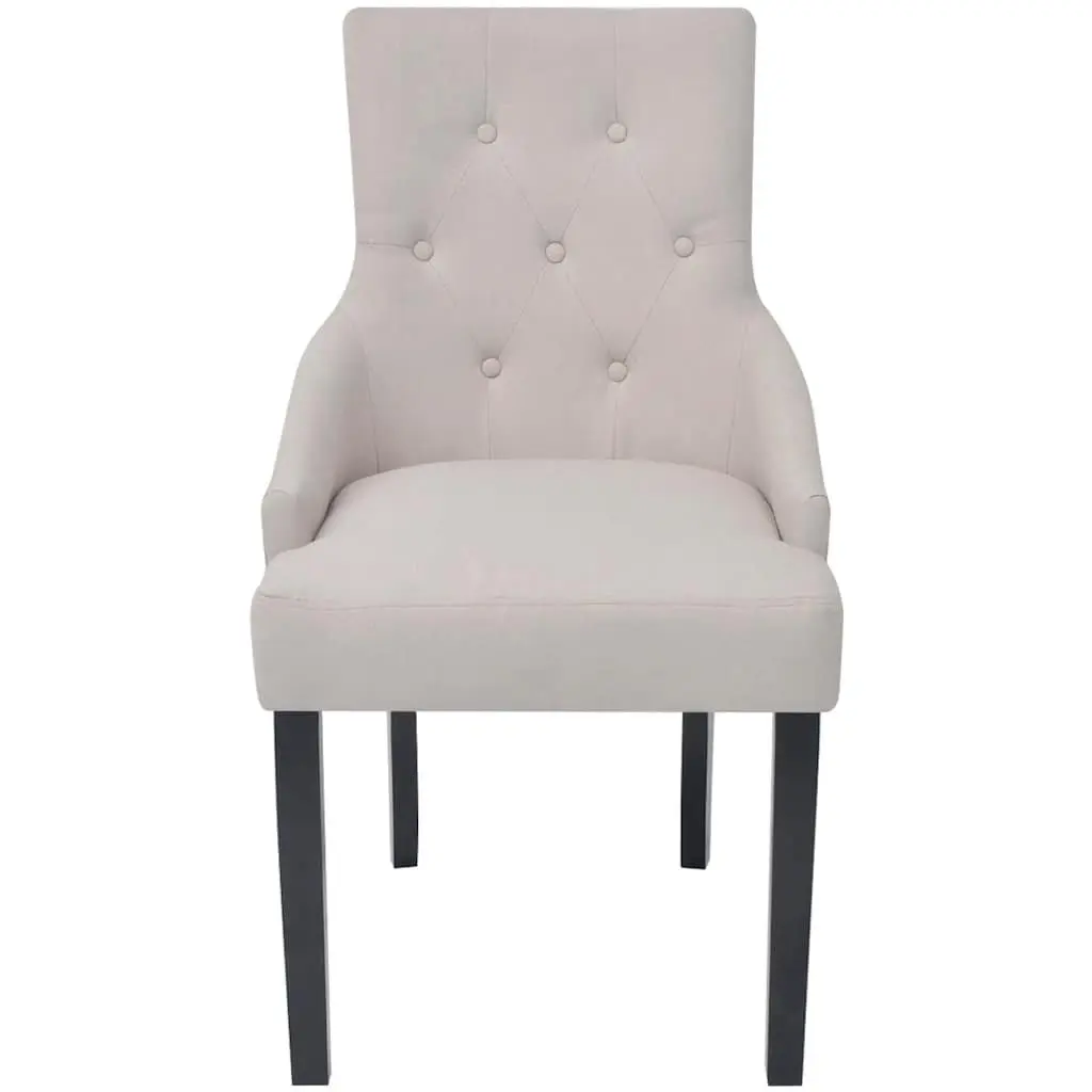Dining Chairs Fabric Cream 2 Piece Armrests Padded Seat Backrest